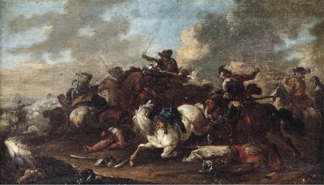 "A cavalry skirmish,"  August Querfurt. Public domain. 